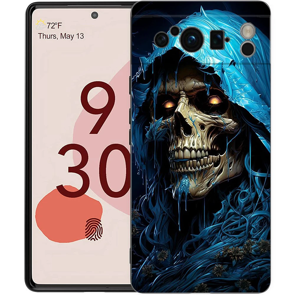 Black Soft Shell Phone Case with Grim Reaper Skull Design