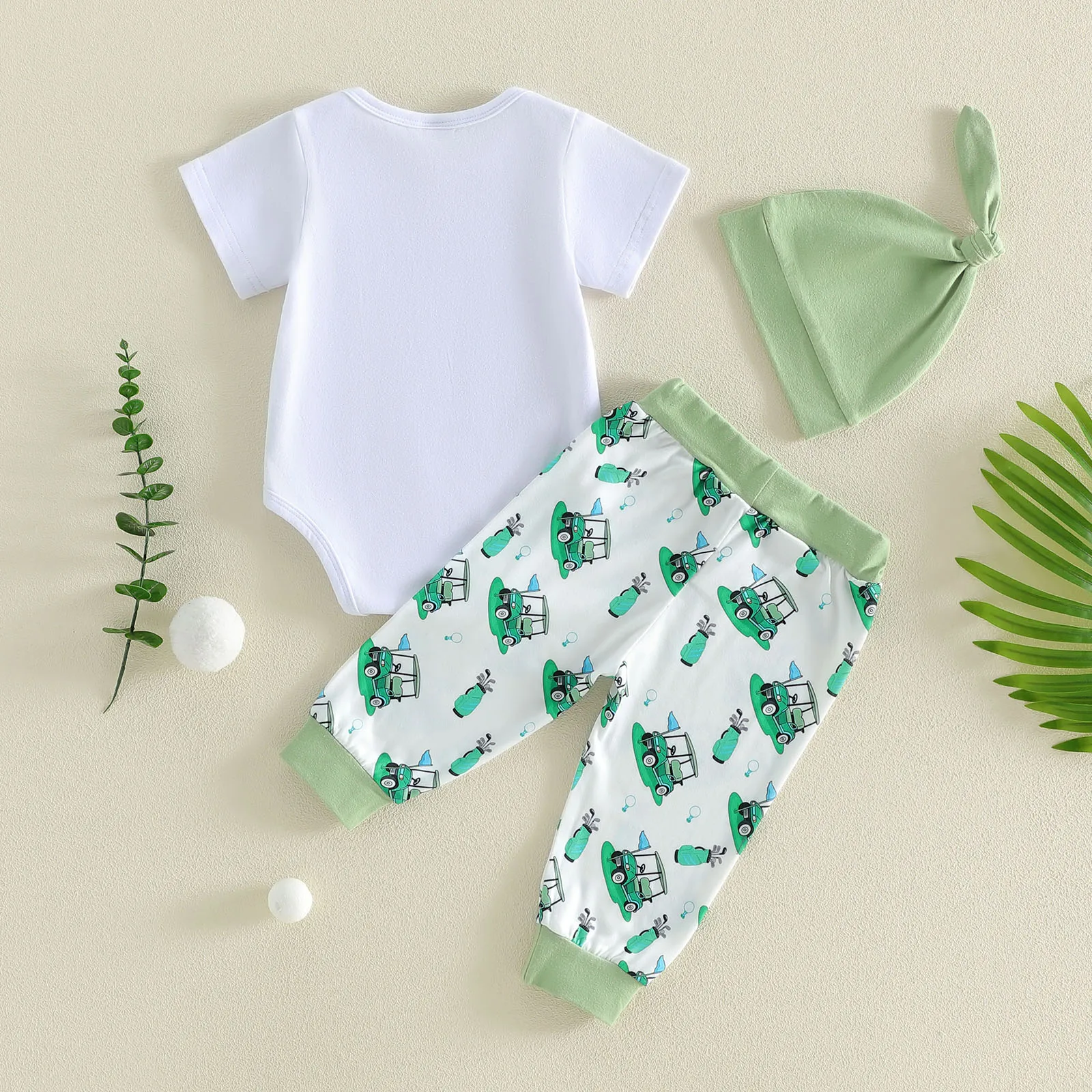 0-18M  남아 골프 의상 아빠의 미래 골프 친구 재미있는 롬퍼 티셔츠 상의와 골프 바지 3종 골프 의류 세트