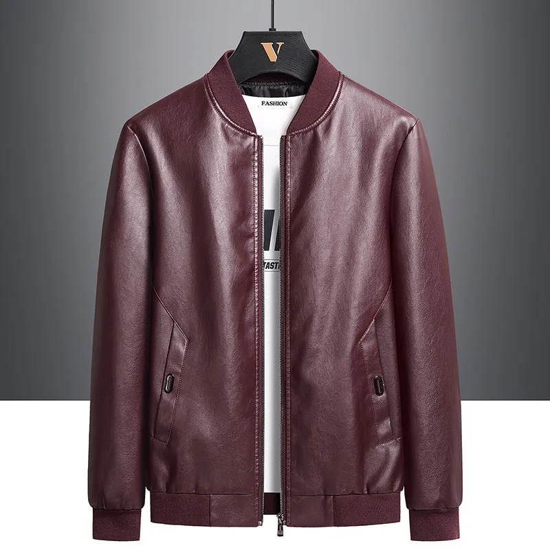 [Big size]Youth Spring And Autumn Casual Collar Straight Hem Zipper No Hooded Leather Clothes