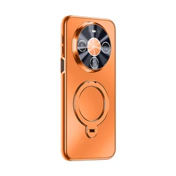 Huawei Phone Case with 360° Rotating Stand, Electroplated Matte Finish, Shockproof and Drop - Resistant Design for Huawei Mate 80 Pro Max (Orange)
