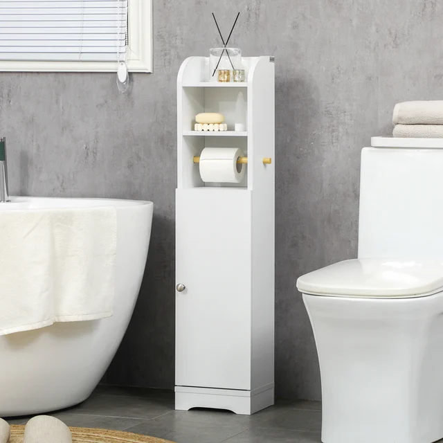 kleankin Armario de Baño Mueble Auxiliar para Baño Espacio Reducido con  Ruedas Estantes Abiertos Armario Cajón 18x30x68,5 cm Madera Roble :  : Hogar y cocina