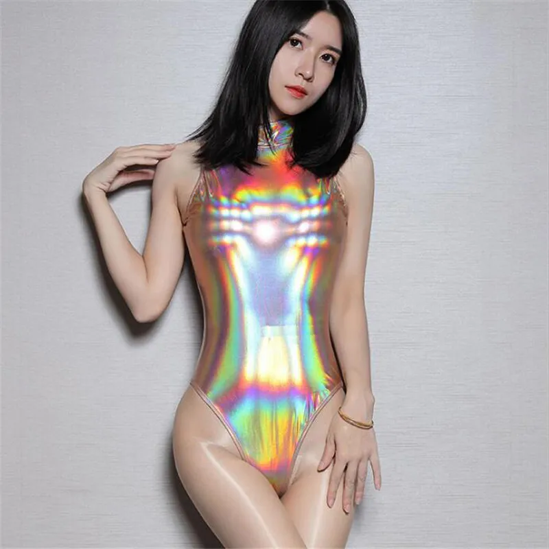 

one piece swimsuit women swimwear monokini sexy bikini Solid color Patent leather bright Boss Tight Back zipper coach Japanese