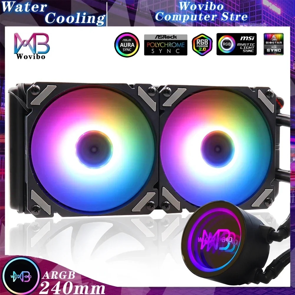 Wovibo-refrigerador de Computador de Refrigeração a Água pc Cpu Aio Rgb Ventilador Líquido Argb Radiador para Lga 1150 1151 1200 1700 2011 Am4 Am5