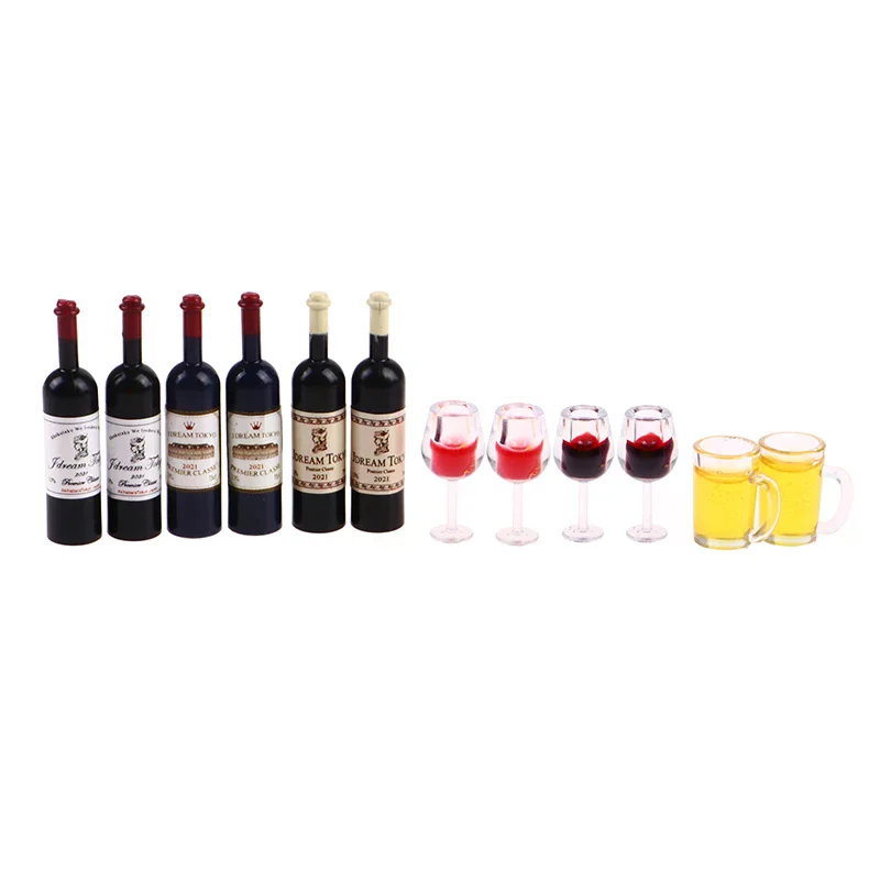 5pcs 1:12 인형 집 미니어처 와인 병 맥주 머그컵 모델 미니 바 음료 가구 장식 장난감