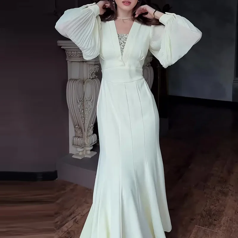 أنيقة الخامس الرقبة الترتر البوق فستان الحفلات الم...