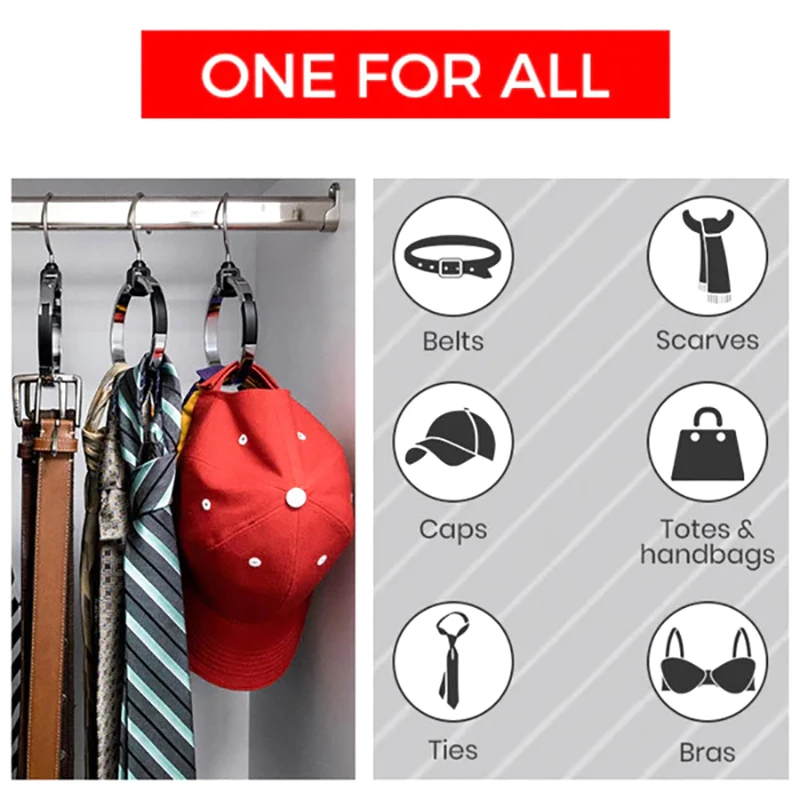 Circle Hat Storage Rack Multipurpose Wardrobe Hanger For Belt Scarf Baseball Hats Stainless Steel Space Save Round Hook 3