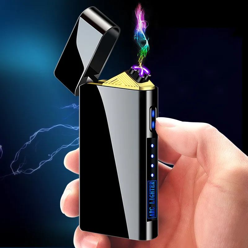 Metal Double Arc Windproof Men's Gift LED Screen Touch Sensor USB Rechargeable Portable Lighter Cigarette Accessories