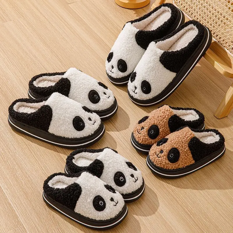 Winter Cute Panda Women Men Cotton Slippers Parent-child Cotton Shoes Plush Plush Thick Bottom Indoor Non-slip Warm Cotton Shoes 2