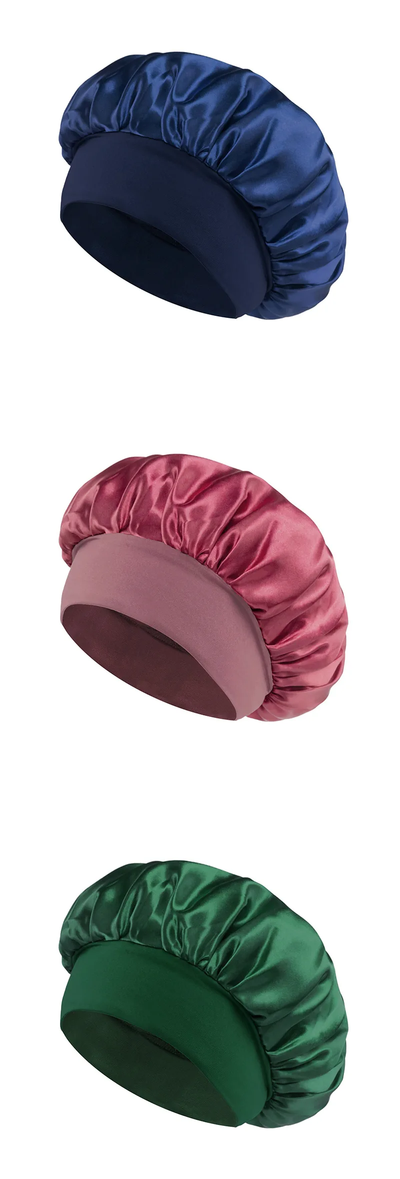 Satin Bonnets Night Sleeping Cap Large Elastic Wide Soft Band Colorful Silk Hat for Curly Hair Care Beauty Makeup for Women