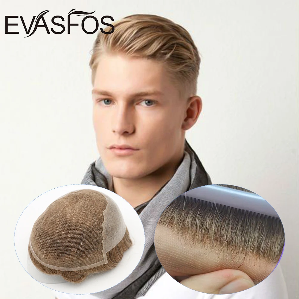 

Natural Hairline Q6 Style Swiss Lace Men's Toupee Lace Front Men Bleached knot Front with PU Replacement Mens Toupee Hairpiece