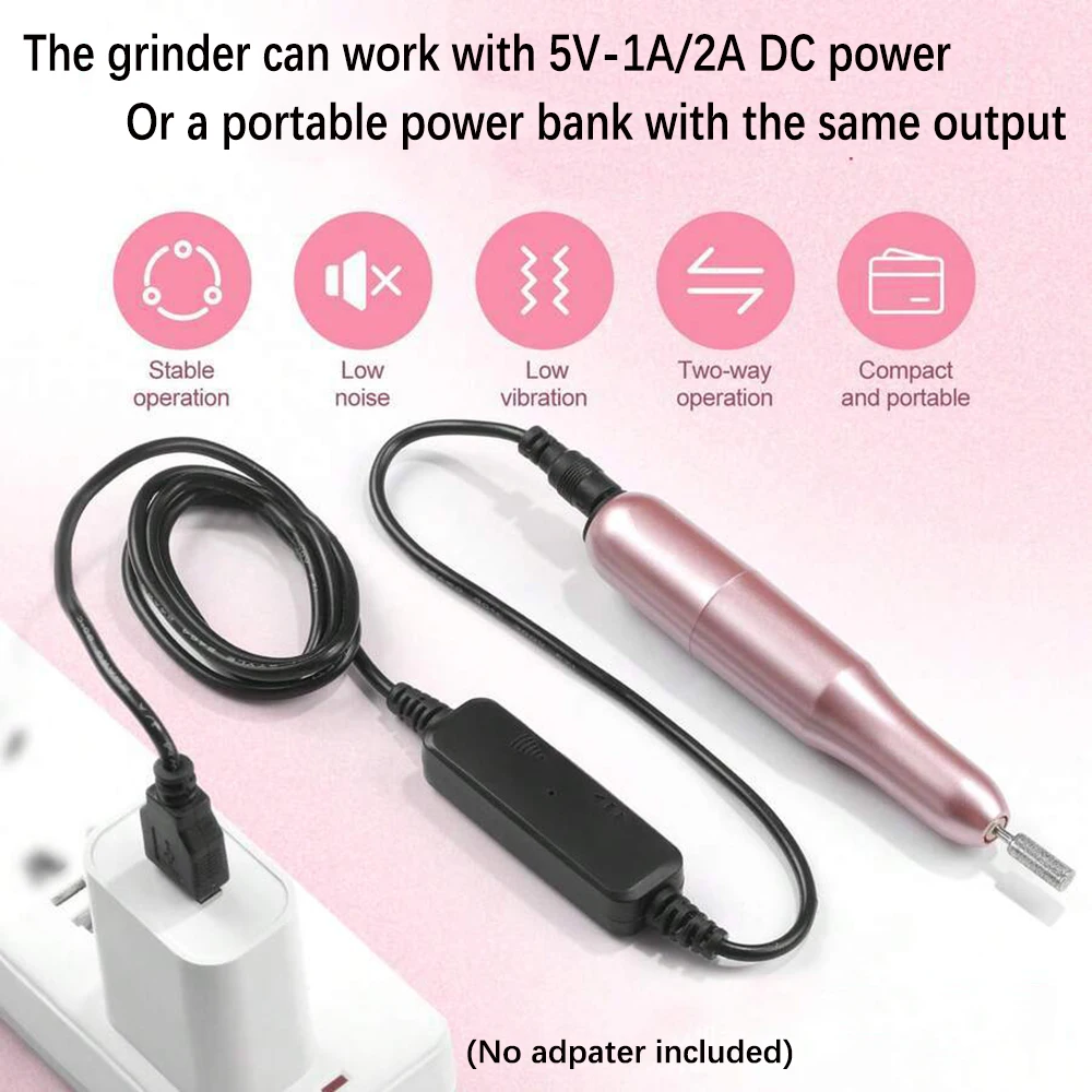 USB 전원을 사용하는 속도 조절 가능한 네일 아트 그라인더, 네일 광택 도구, 여성을 위한 선물로 적합
