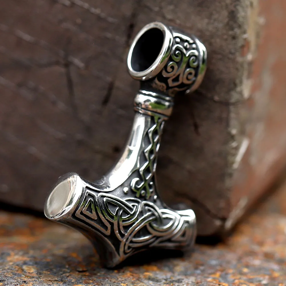 Collier amulette nordique en acier inoxydable pour hommes, pendentif injecteur JoVegvisir, marteau de Thor, Mjolnir, rune scandinave, bijoux masculins