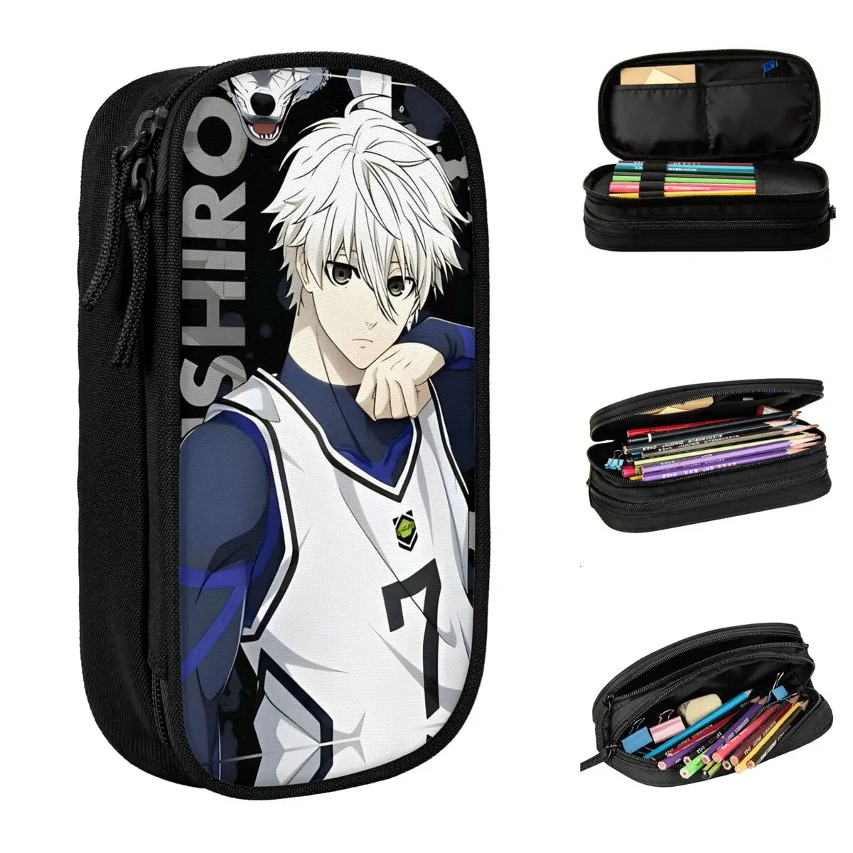 Blue Lock Soccer Player Pencil Case Pen Box Bags Student Large Storage Students School Zipper Pencil Box