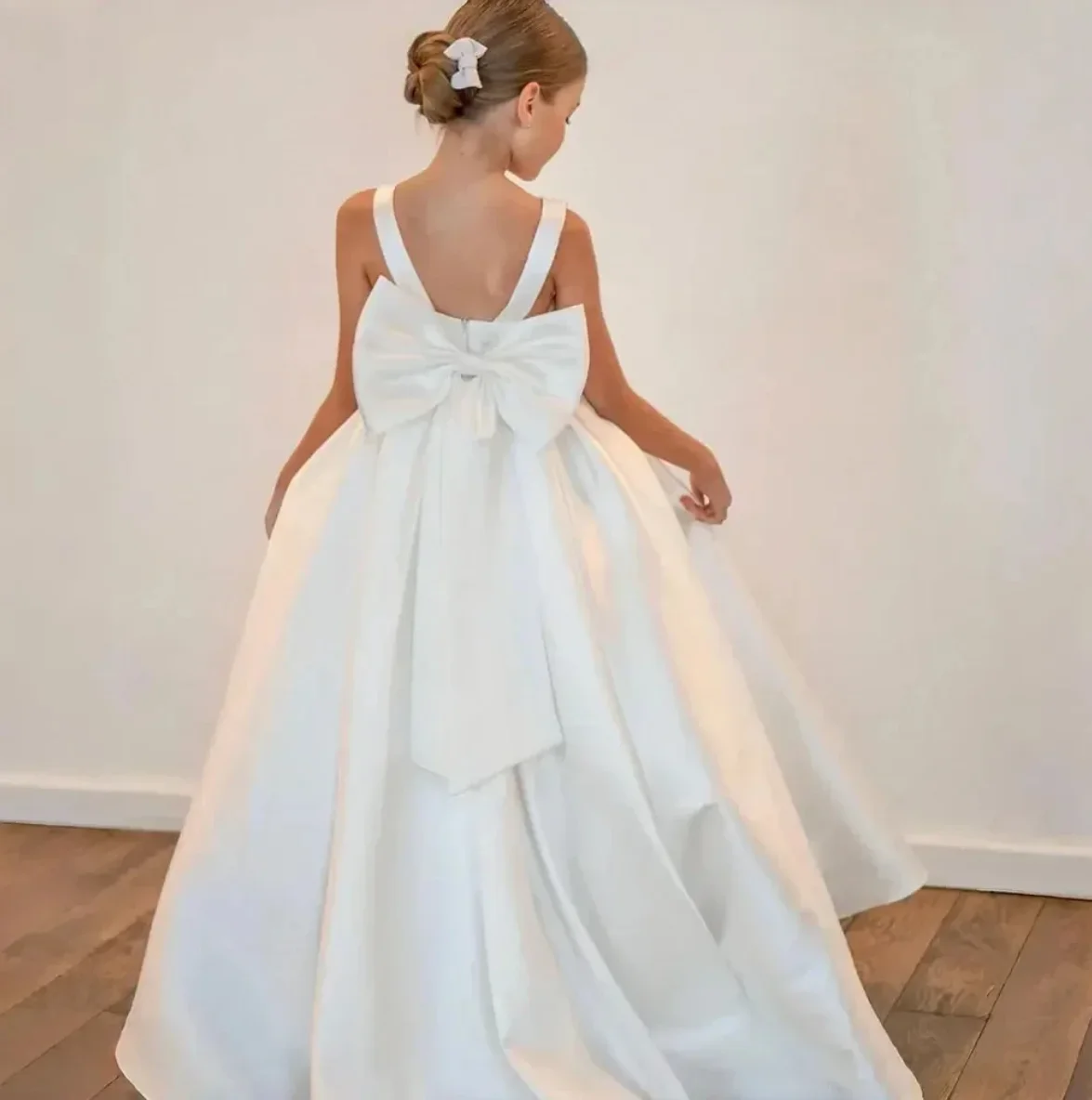 Satin Flower Girl Dresses Wedding BOW Appliqued Baby First Communion Dresses