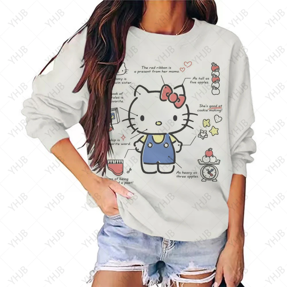 

Женская толстовка с капюшоном, с круглым вырезом и принтом «Hello Kitty»