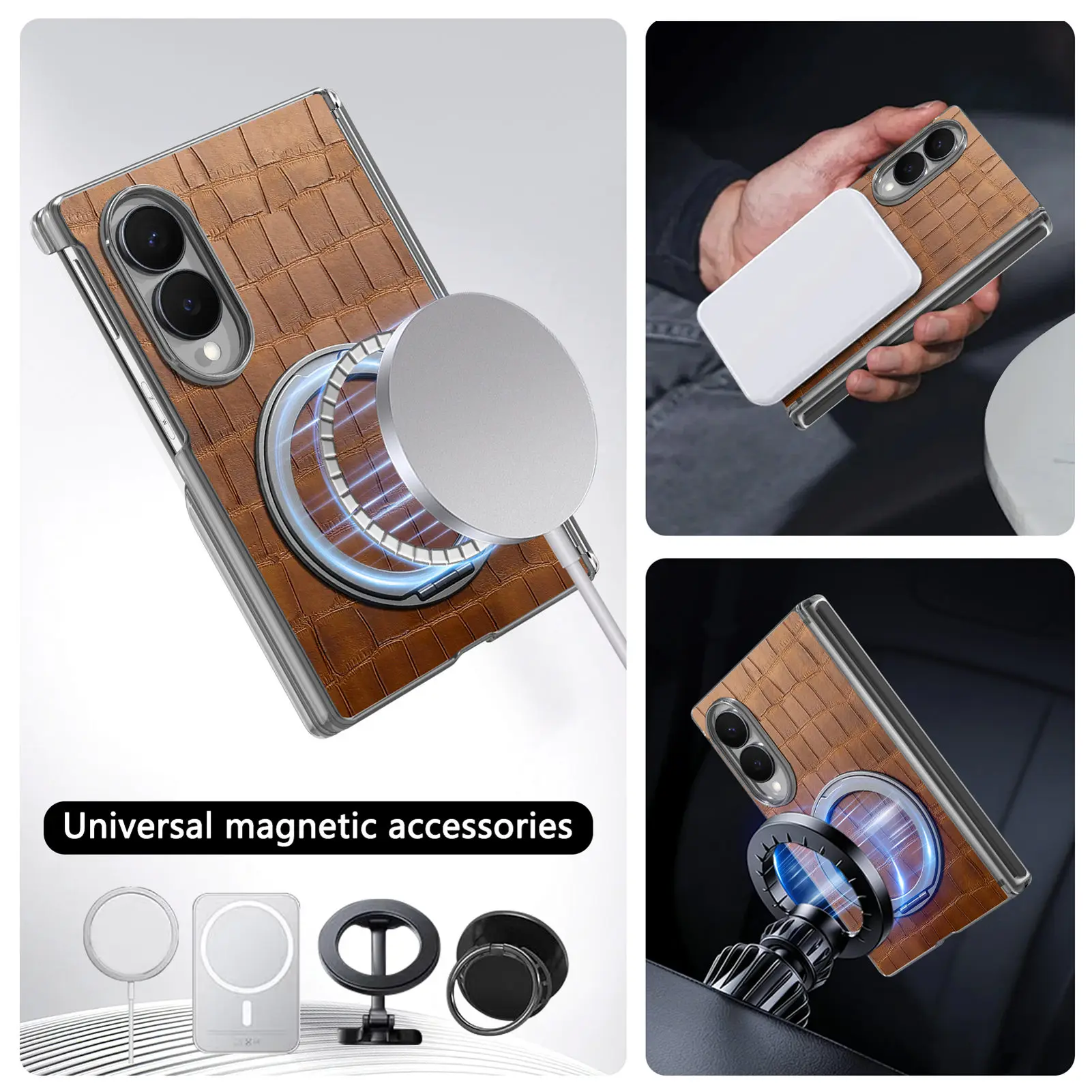 Luxury Magnetic Crocodile Pattern Leather Case for Samsung Z Fold 8 Wide Shockproof for Magsafe Central Axis Protection Cover
