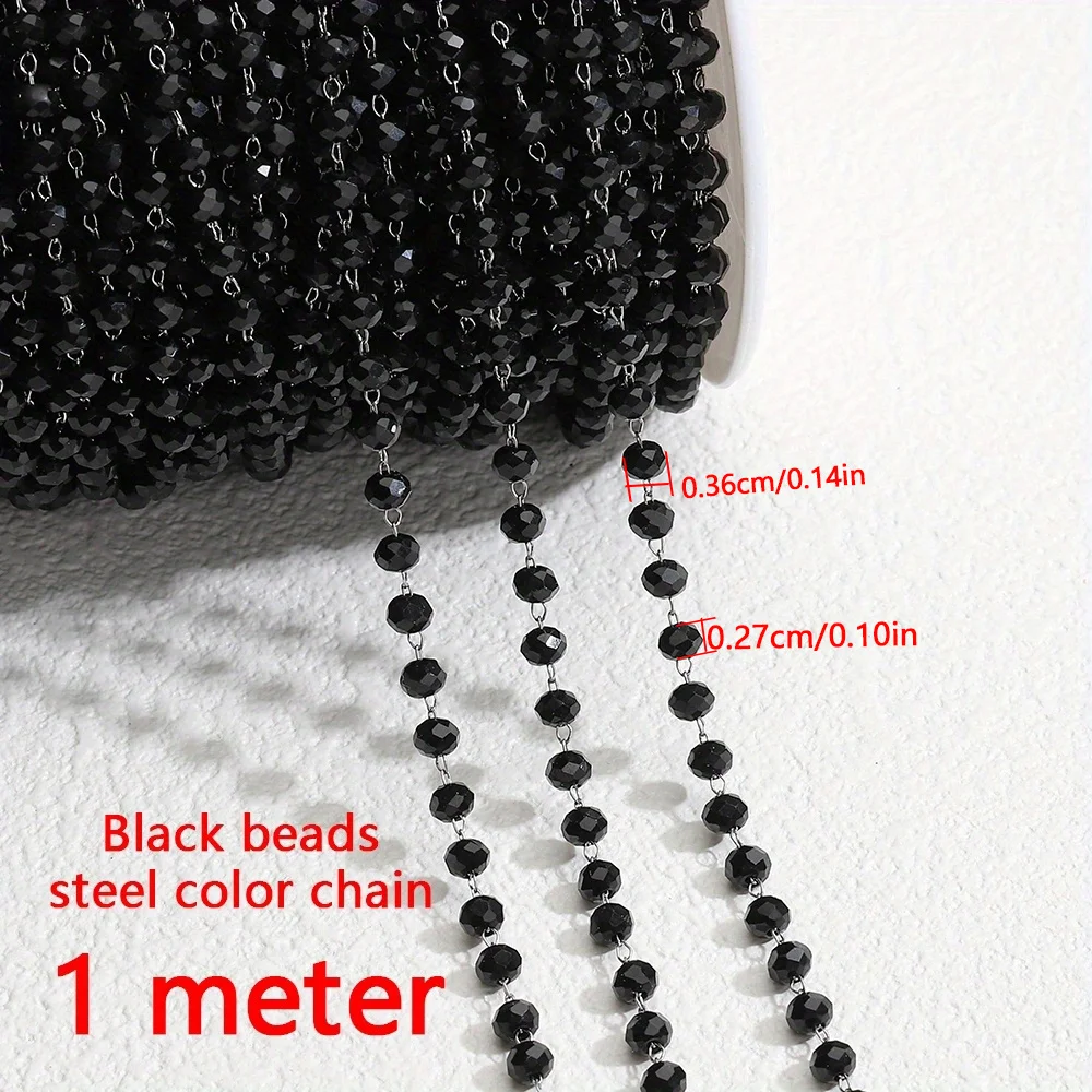 Purple Crystal Bead Stainless Steel Chain for DIY Jewelry and Necklace Crafting - 1 Meter