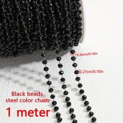 Purple Crystal Bead Stainless Steel Chain for DIY Jewelry and Necklace Crafting - 1 Meter (Beige)