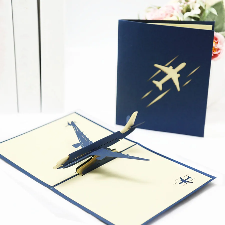 3D Pop UP Airplane Greeting Cards Carving Aircraft Model Table Craft Decoration Plane Enthusiast Birthday Tourist Postcard JXB