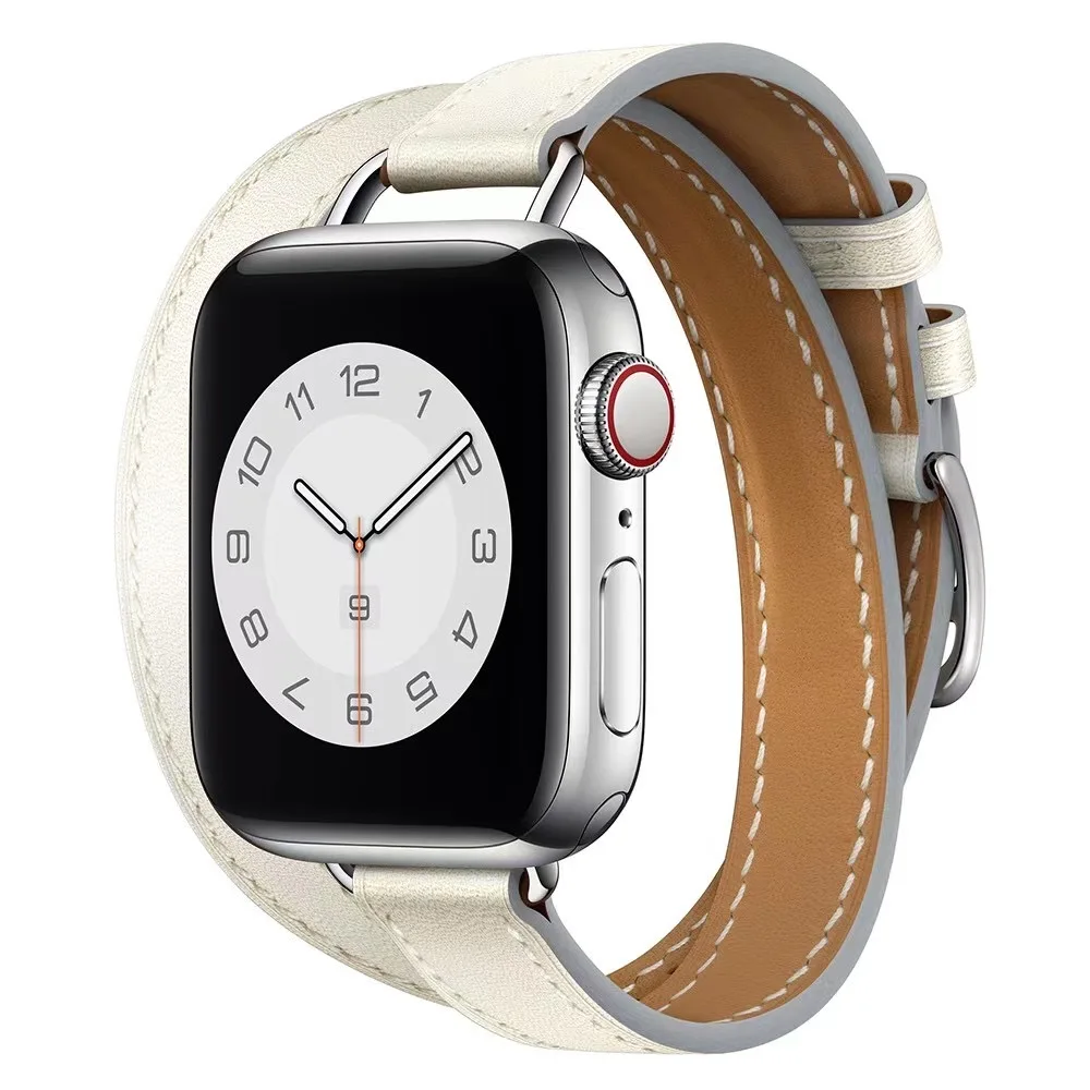 Slim Leather Strap For Apple watch band 49mm 45mm 44mm 42mm 41mm 40mm Double Loop Bracelet For iWatch Ultra 8 7 6 5 4 3 SE Belt