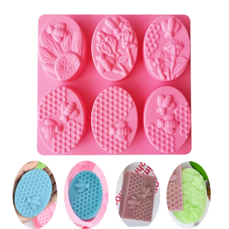 Silicone Soap Mold 6 Cavities Bee Oval Honeycomb DIY Soap Making Kit Baking Candle Mold Gifts