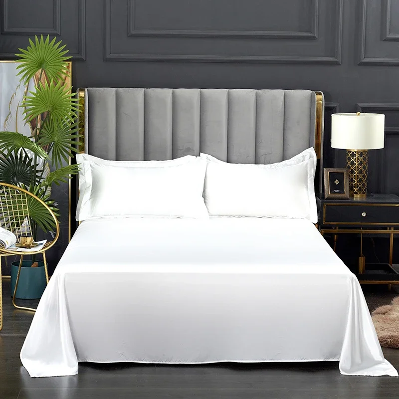 Bonenjoy 1 pc Bed Sheet for Summer Ice Cool Fabric Top Sheets Satin Smooth Flat Bed Sheet for Double Bedding (no pillowcase) 4