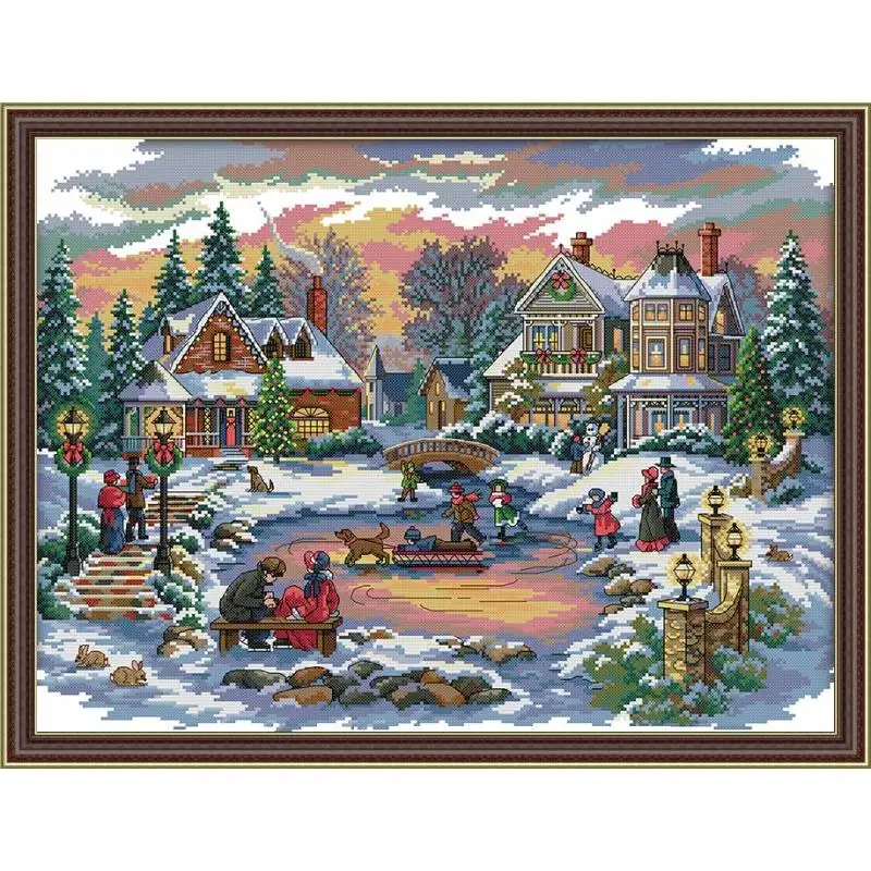 Winter Snow Scene Christmas Series Cross Stitch 11CT 14CT Cross Stitch Kit Embroidery Needlework DIY Christmas Decoration Gift cross stitch kit