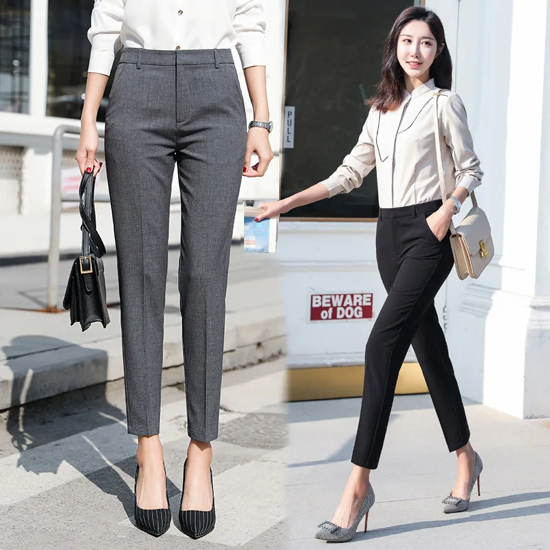 

Gray Suit Pants Women's Straight Korean Loose Drooping Slimming Chic Cigarette Pants Cropped Skinny Suit Pants Thin
