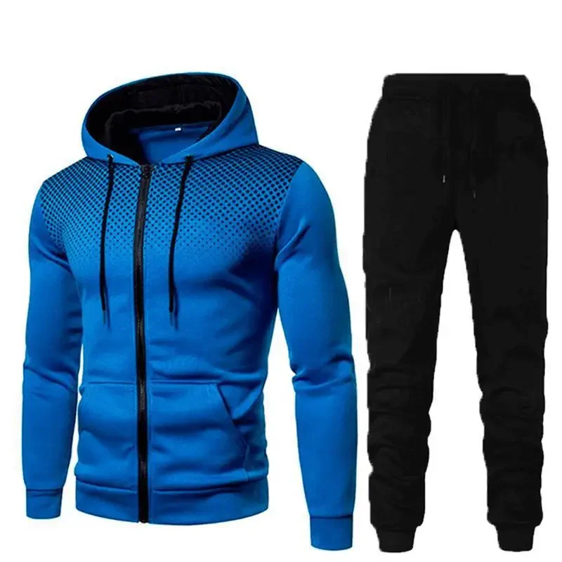 2023 Autumn/Winter New Fashion Zipper Hoodie Long Pants Set Men's Fashion, Warm, Leisure, Fitness and Sports 2-Piece Set