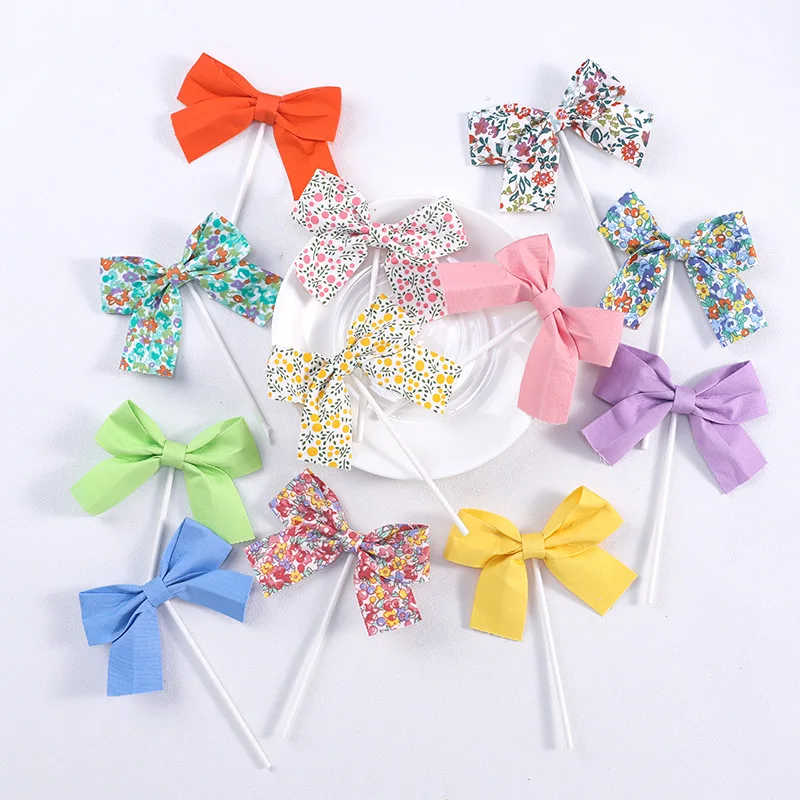 

Pink Cloth Bow Girl Birthday Cake Topper Card Supplies Children's Day Wedding Dessert Cupcake Color Baking Supplies Decoration