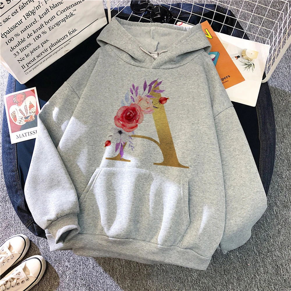 

Alphabet A-z hoodies women aesthetic streetwear clothing female Fleece Hood