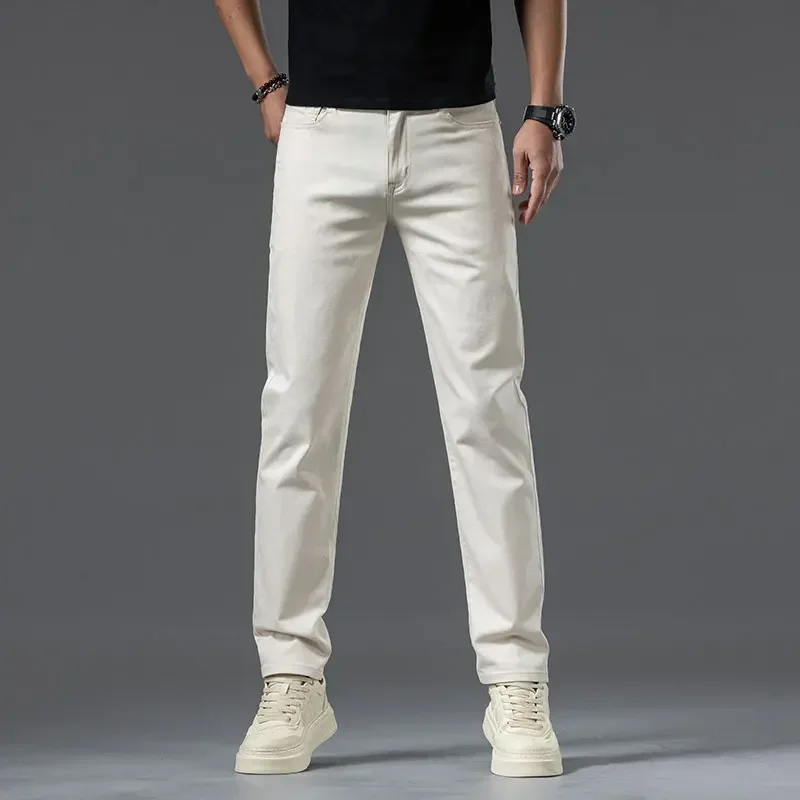 Summer New Jeans Cotton Off-white Men's Brand Clothing Stretch Straight Business Fashion Denim Long Pants Classic Style Male 5