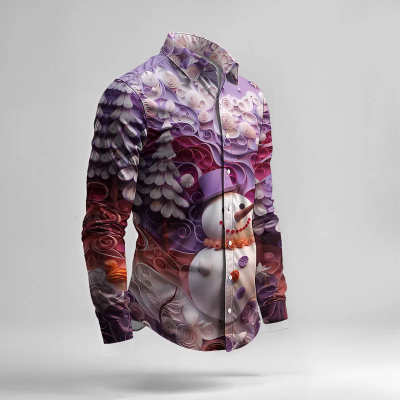 2025 Spring Summer Men Shirt Set Christmas Print Fashion Gingerbread Man Two Piece Set Mens Snowman Lightweight Party Long Sleev_voghion.com