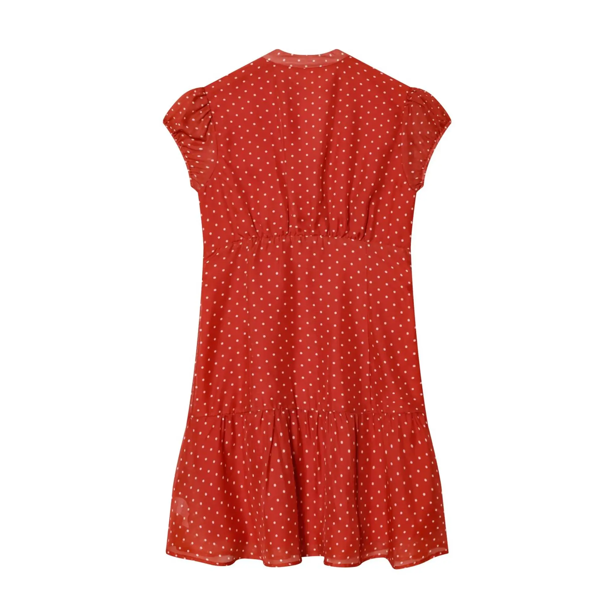 2026 Damen Polka Dot Rotes Kleid Sexy V-Ausschnitt Kurzarm A-Linie Mini Sommerkleid Urlaub Lässiges Schlankmachendes Kurzes Kleid Neu – Detail 3