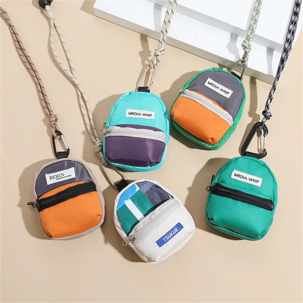 New Fashion Neck Hanging Coin Purse New Polyester Earphone Storage Bag Mini Wallet Anti-theft Contrasting Color Small Key Bag
