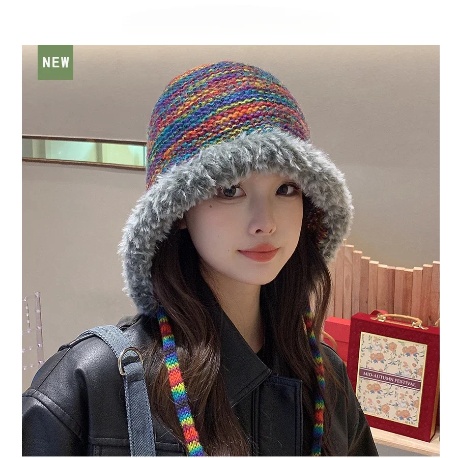 New Autumn Women Knitted Beanie Cap Rainbow Striped Beanies Hats Winter Warm Hip Hop Punk Reggae Skull Hat  Korea Style Gorro 2