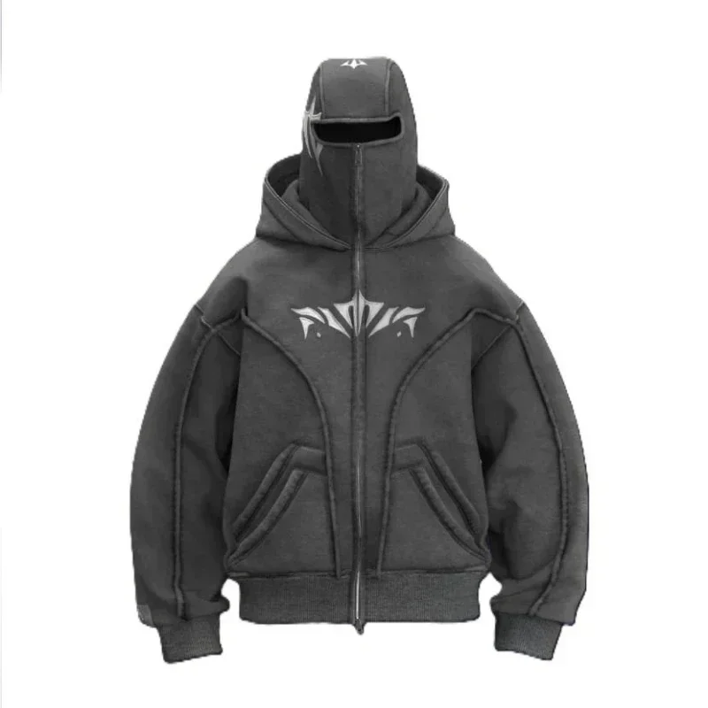 Y2K Harajuku Zip up Hoodie Vintage Pattern high quality Oversized Sweatshirt gothic Casual Men Women Hip hop Fashion Streetwear 2