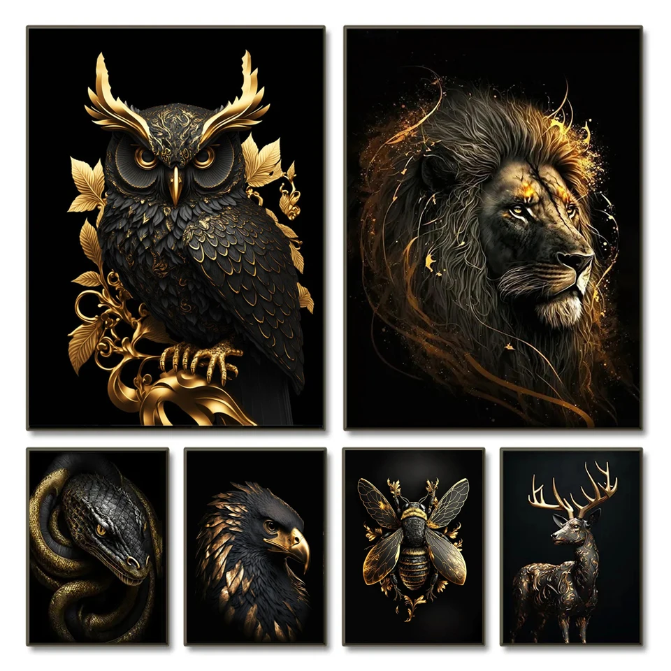 Black Gold Eagle Lion Pittura Diamante Fai Da Te Mosaico 5D Ricamo Punto Croce Kit Nordic Tiger Wolf Picture For Living Room Decor