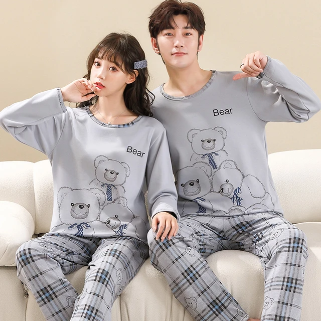 Pijamas De algodón para parejas, ropa De manga larga con estampado De  dibujos animados, a la moda, M-4XL - AliExpress