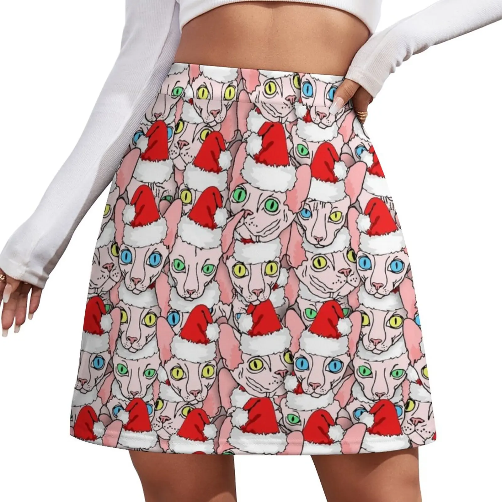 christmas sphynx Mini Skirt mini skirts dresses for prom Skirt satin korean style clothing mini dresses christmas snowman color blocked pocket mini dress in red size 3xl l m s xl