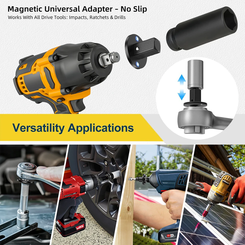 Low-Profile Impact Socket Adapter Set 3/4-1,1/2-3/4,1/2-3/8,1/4-3/8 Drive Ratchet Adapter 4 Pcs Socket Adapter Set