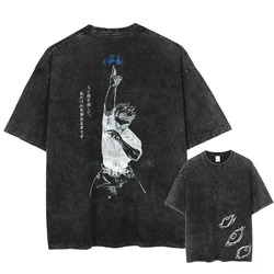 Gojo Satoru Jujutsu Kaisen Vintage Washed Cotton Oversized Tee - Unisex Streetwear Summer Short Sleeve Shirt - S (Black2)