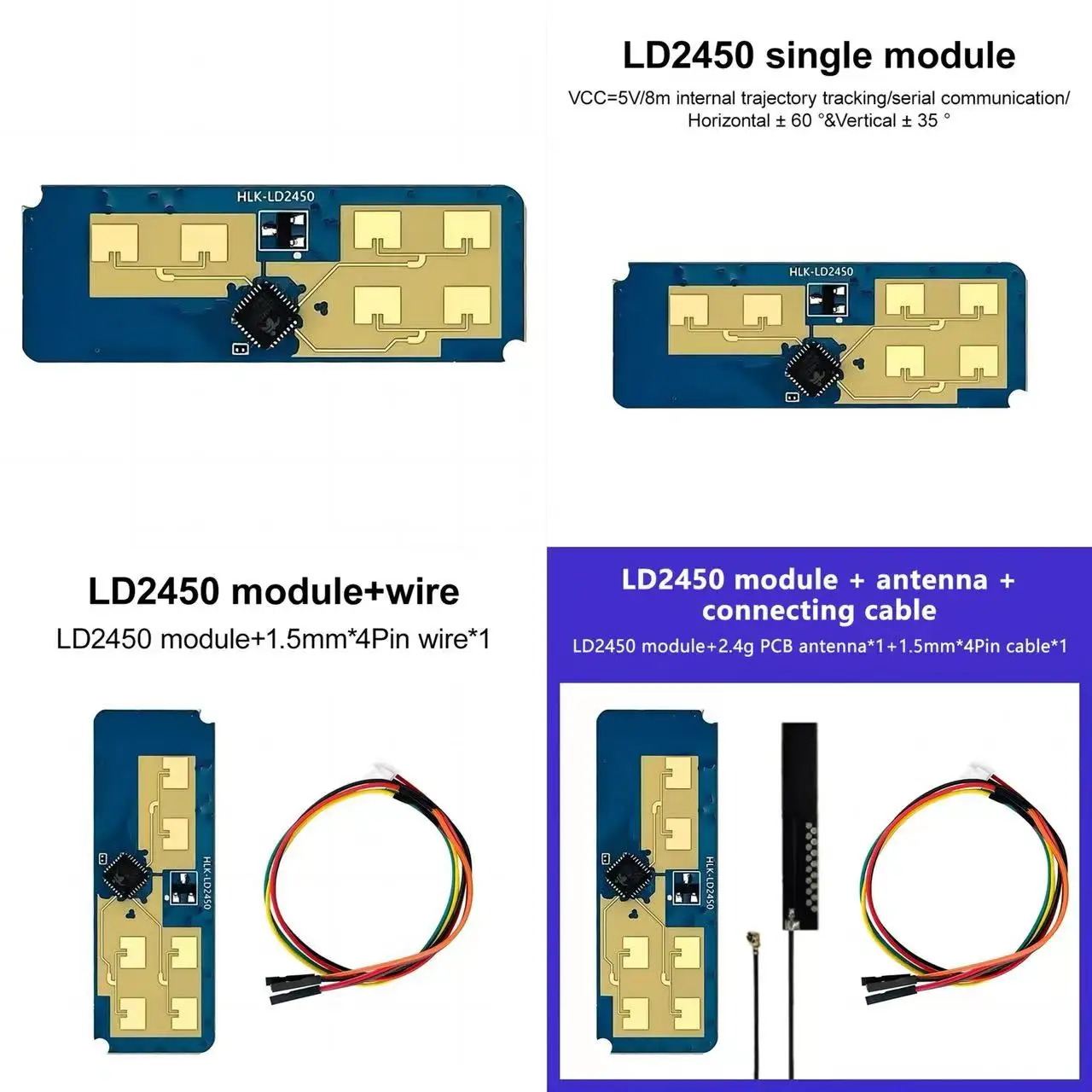 Movimento humano que segue o módulo do sensor do radar, Smart Home, HLK-LD2450, DC5V, 24G milímetros, LD2450 detectando a distância, 8m