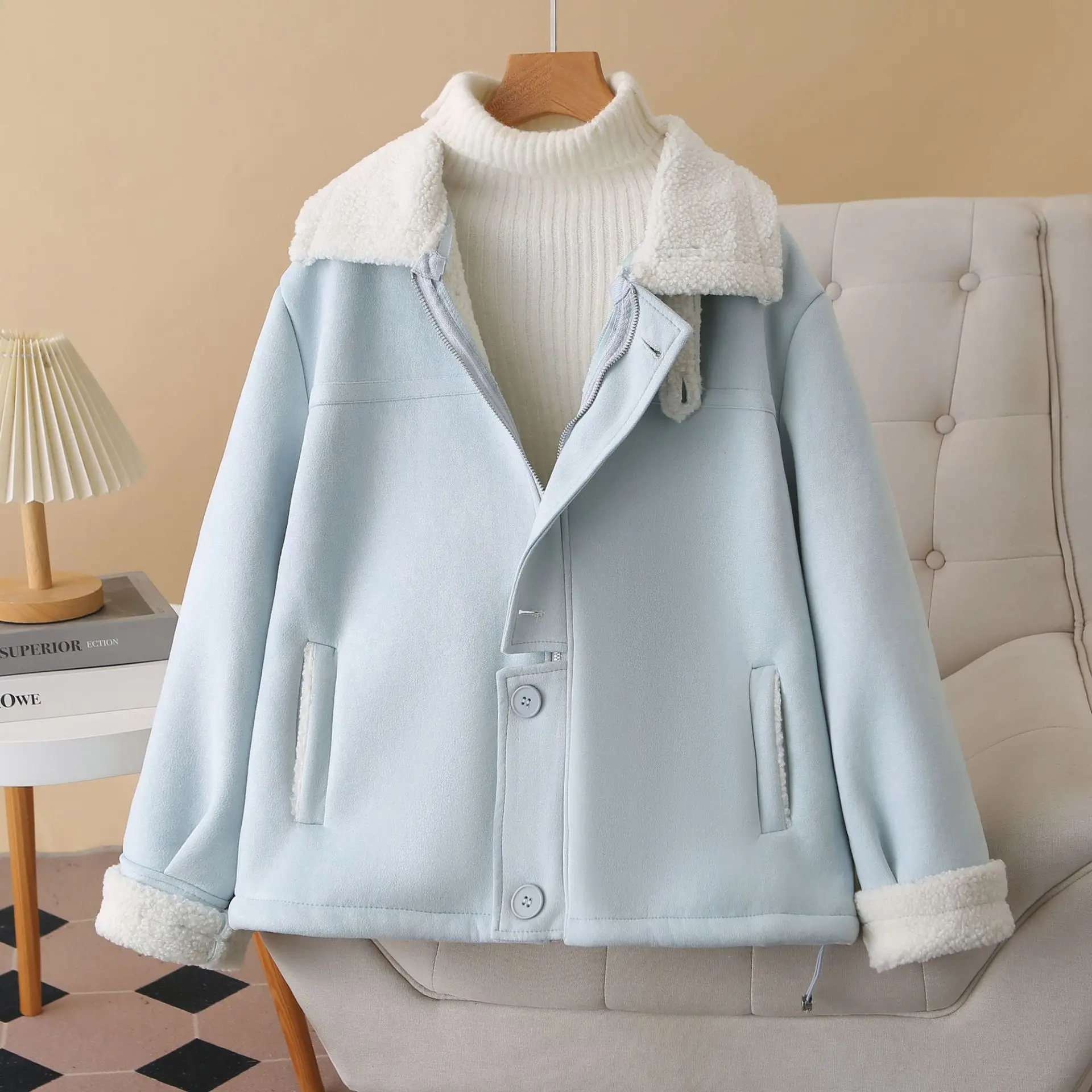 XXXXL Fashion Plus Size Women's Suede Coat 2025 Winter New Fashion Lapel one-piece Fleece Zipper Jacket Warm Top 2510