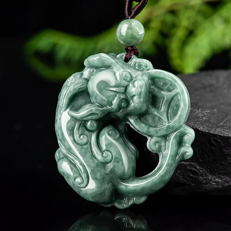 

Genuine Myanmar Grade A Jadeite Fengshui Pixiu Pendant With Rope Chain Burma Jade Lucky Money Pi Xiu Charms Necklace Men Women