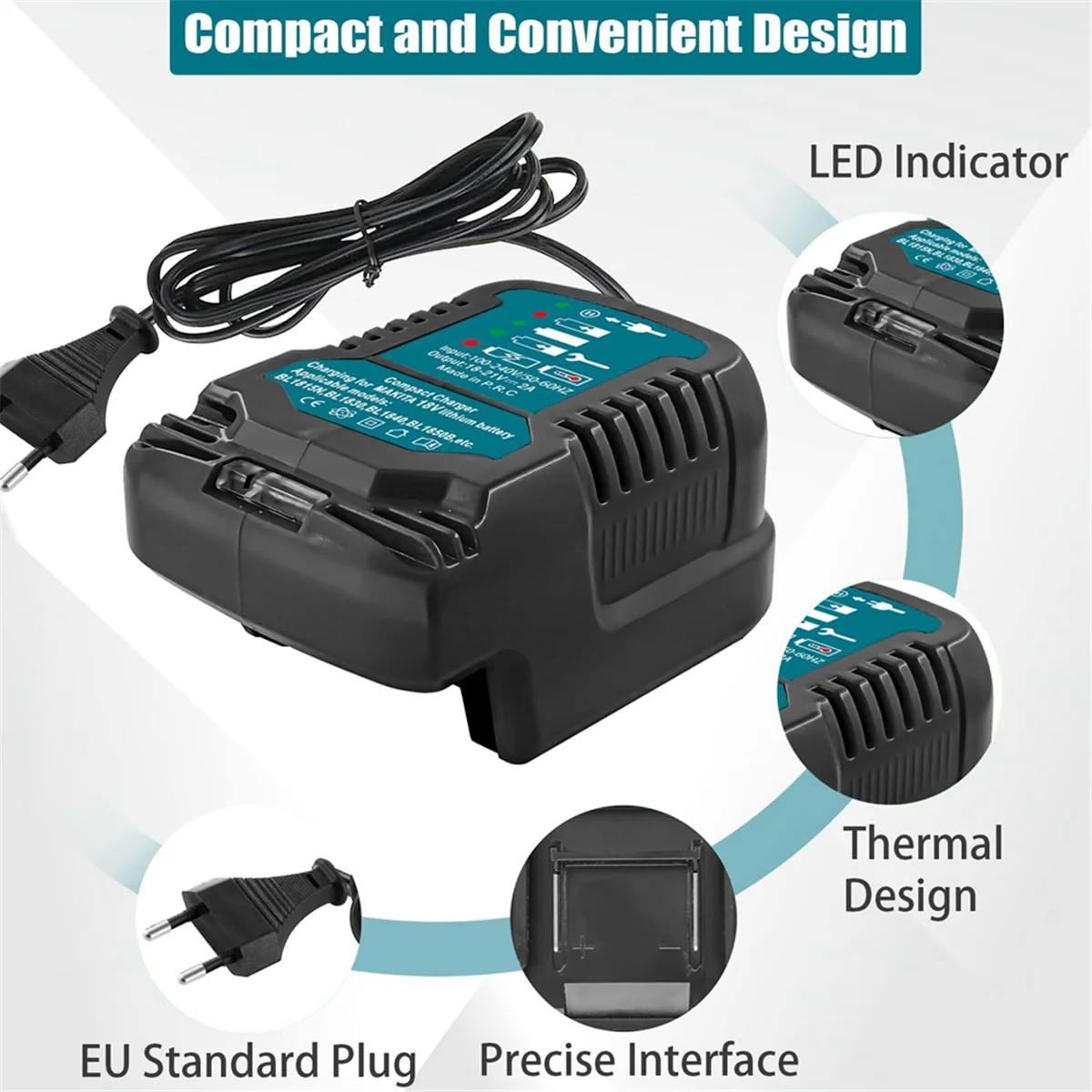 Replace for Makita 18V Mini Charger DC18RC Replace Charger for Makita Lithium Batteries BL1860 BL1450 BL1830 EU Plug 5
