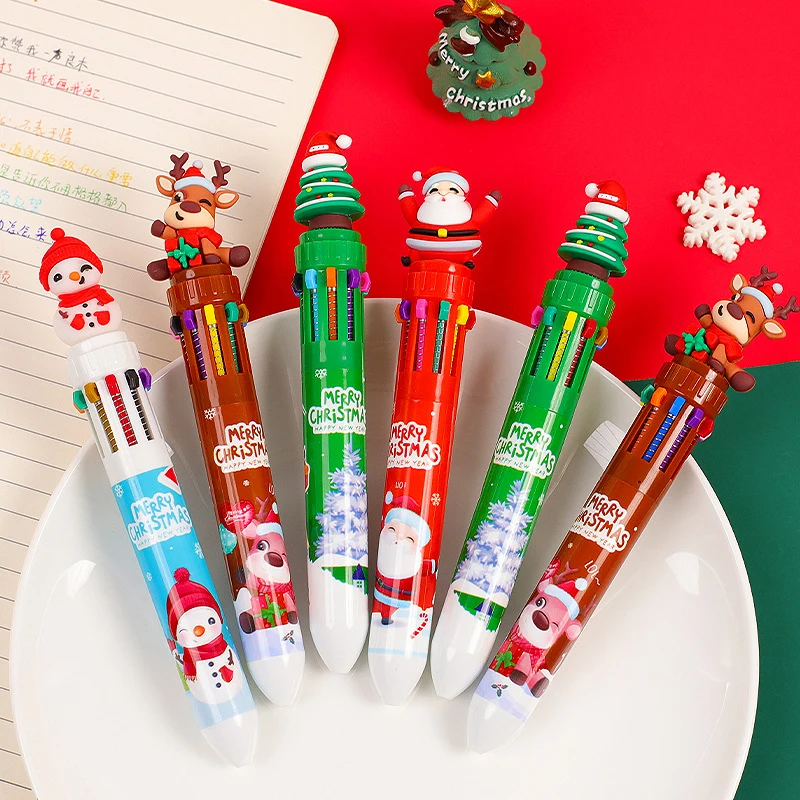

1pc 10 Colors Cute Christmas Ballpoint Pen Kawaii Cartoon Santa Claus Gel Pens Stationery Writing Tool School Office Supplies
