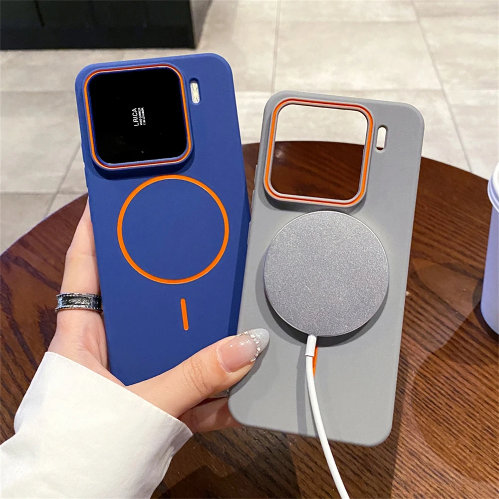 Luxury Matte Magnetic Phone Case with Wireless Charging and Shockproof Camera Bumper Cover