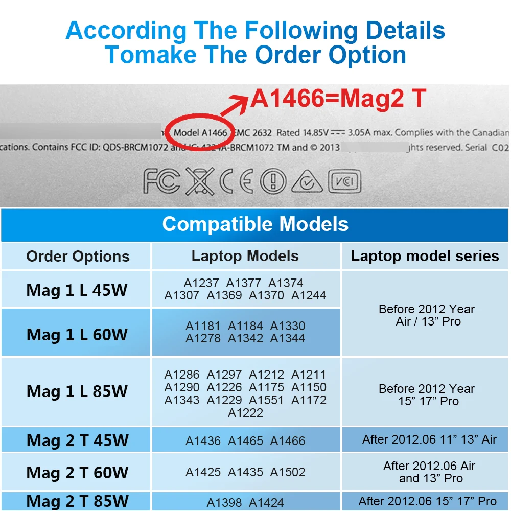 Compatible with Macbook chargers A1286 A1398 A1466 Power Adapter For Macbook Air Pro 45W 60W 85W Magsaf* 2 1 Magnetic Charger