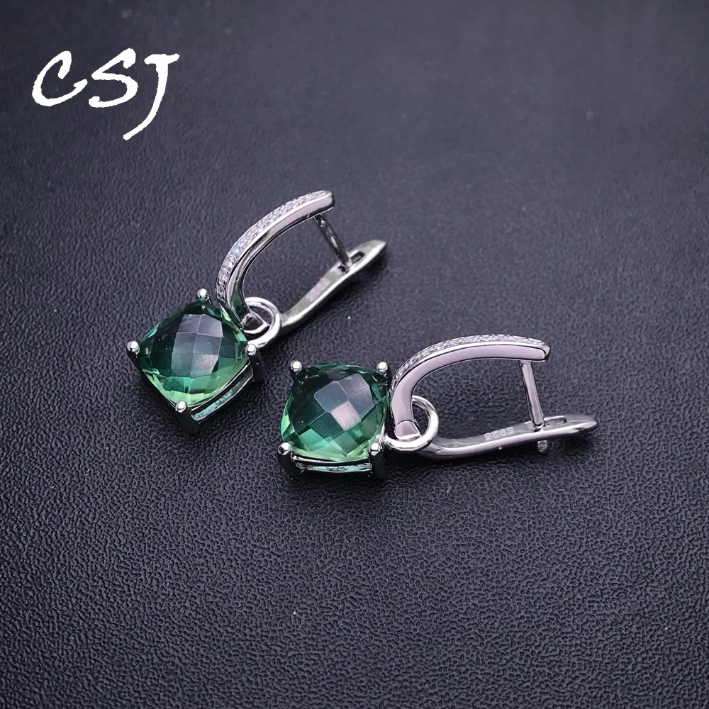 Csj Trendy Green Quartz Orecchino 925 Sterling Silver Citrino Ametista Zultanite Cuscino 8Mm Per Le Donne Festa Di Compleanno Gioielli Regalo